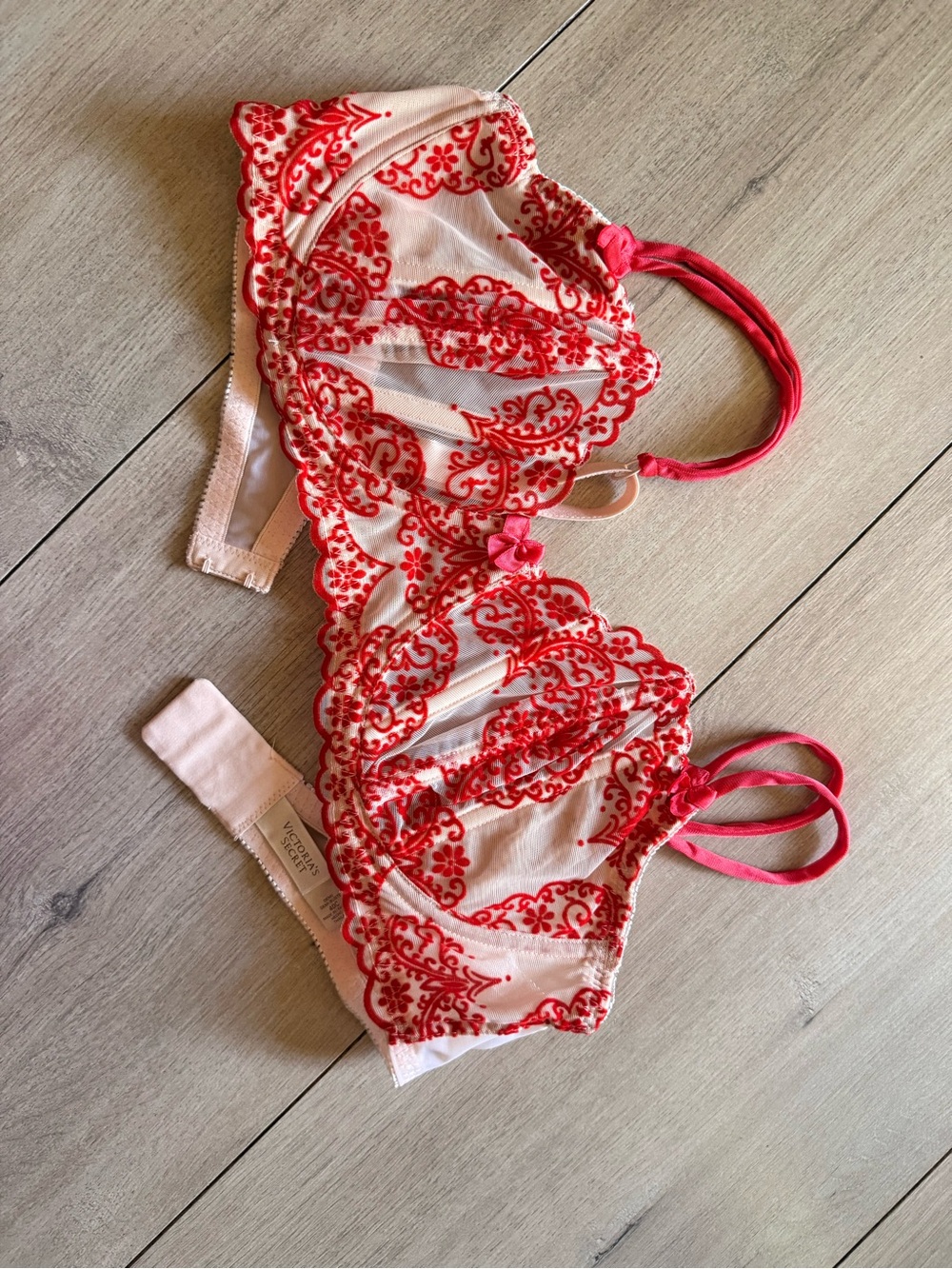 Victoria's Secret Pink Bra with Red Embroidered Lace